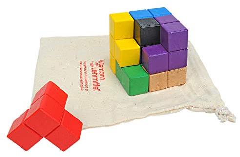 Wiemann Lehrmittel Soma-Würfel, buntes 3D-Würfel-Puzzle aus Holz, Knobelspiel