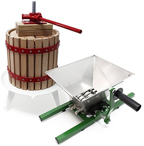 Wiltec Set 12L Obstpresse aus Buchenholz inkl. Presstuch und Obstmühle mit 7L Trichter, Zur Herstellung von Saft Wein und Maische