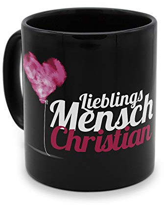 printplanet - Tasse Schwarz mit Namen Christian - Motiv: Lieblings Mensch - Namenstasse, Kaffeebecher, Mug, Becher, Kaffeetasse