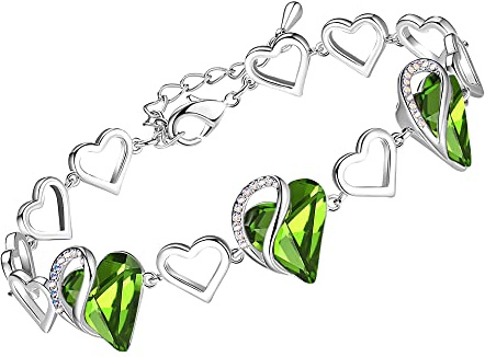 Leafael San Valentino Bracciale Donna Argento Cuore d'Amore Infinito, Bracciale con Cristalli Curativi, Gioiello Ipoallergenico Senza Allergie, Scatola Regalo Inclusa, Catena 7+2 Pollici