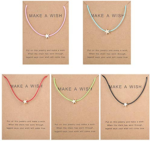 Milacolato 5 Pcs Bracelet D'amitié Ensemble Avec Carte de Message Faites Un Vœu Réglable Bracelet Étoile Coeur À La Main Bracelet Simple Mode Femmes Bijoux Cadeaux