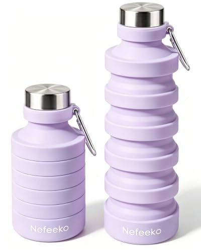 Nefeeko Collapsible Water Bottle, 27oz Reuseable BPA Free Silicone Foldable, Portable Leak Proof Sports Water Bottle with Carabiner for Travel Gym Camping Hiking