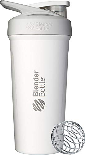 BlenderBottle Strada - Borraccia termica in acciaio inox, con BlenderBall, shaker per proteine e shaker per il fitness, senza BPA, a doppia parete, isolata sottovuoto – bianco, 375 g