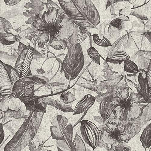 Papier peint exotique vintage | Papier peint gris et blanc 37216-3 | Papier peint oiseaux de paradis tropical | Papier peint grosses fleurs