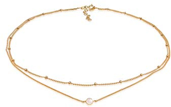 Elli Halskette Damen Choker Layer Look Kugelkette mit Rosenquarz in 925 Sterling Silber Vergoldet