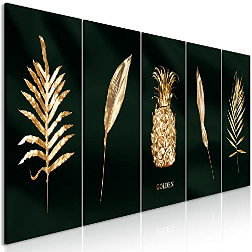murando - Wandbilder Set XXL Blätter 200x80cm Vlies Leinwand Kunstdruck 5 Teilige Wandbilder Set XXL Mehrteilige Wanddekoration Leinwandbilder Design Wand Bild auf Leiwand Natur Ananas b-C-0795-b-m