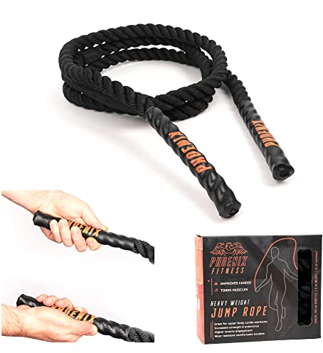 Phoenix Fitness Gewichtetes Springseil – Schweres Springseil für Ganzkörper-Cardio, HIIT, MMA, Kalorienverbrennung, Fettabbau, Kraft-, Muskel- und Ausdauertraining für Erwachsene, Schwarz, 2,9 m