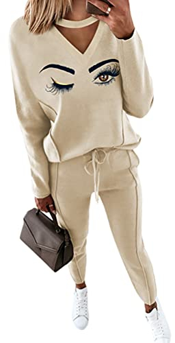 Tomwell Damen Frühling Freizeitanzug Sportanzug Jogginganzug Trainingsanzug 2 Teiliges Langarm Hosenanzug Loose Fit Jogginganzug Trainingsanzug Tracksuit D Auge L