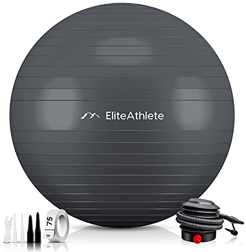 EliteAthlete Gymnastikball Sitzball Büro ergonomisch mit Anti Burst System - Fitness Pilates Schwangerschaft - Schwangerschaftsball Fitnessball Yogaball - Yoga Ball 65cm inkl. Luftpumpe