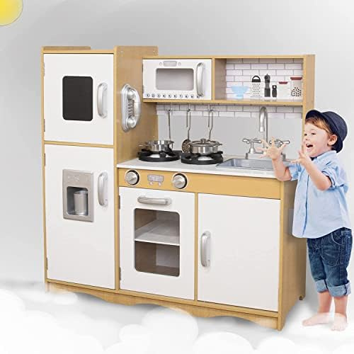 TaoHFE White Play Kitchen with Lights & Sounds Kitchen for Kids Toddler Kitchen Set with Washer Wooden Kitchen Kids Playset Washing Machine &Range Kids Kitchen Sets