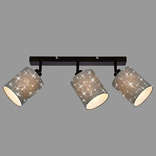 BRILONER - Deckenlampe mit Sternenhimmel, schwenkbar, Lampenschirm aus Stoff, Deckenleuchte, Lampe, Wohnzimmerlampe, Schlafzimmerlampe, Küchenlampe, Flurlampe, 47,5x13x15,5 cm, Grau