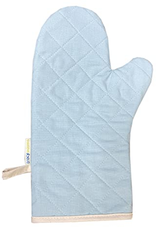 Plain Quilted Gauntlet Kitchen Pot Holder Single Oven Glove Mitt with Hanging Loop (Duck Egg)