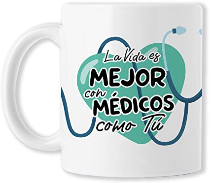 BAOBAB REGALOS Médico Taza original de café para regalar a trabajador sanitario con frase y dibujo, ideal desayuno. Cerámica blanca - La vida es mejor con médicos como tú