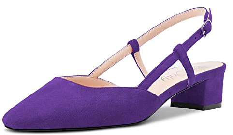 NobleOnly Donna Chunky Blocco Basso Gattini Tacco Heel Quadrata Punta Sandali Slingback Slip-on Pumps da Matrimonio Cute Scarpe Viola 37 EU