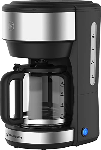 Westinghouse Kaffeemaschine Basic-Serie, Filterkaffeemaschine für bis zu 10 Tassen, Permanentfilter, Glaskanne, Tropfschutzsystem, Warmhaltefunktion bis zu 30 Minuten, Wasserstandsanzeige, silber