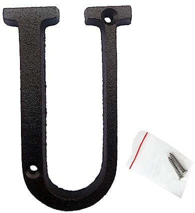 roslyong Numero civico da 7,6 cm, numeri indirizzi per esterni con viti, in ghisa metallica per cassetta postale porta, decorazione stradale, nero, vintage, tinta unita, lettera U