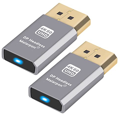 Malarpon DispalyPort Headless Dummy Plug Display Emulator with Blue Light for PC 4K DP Ghost fit Headless 1080@120Hz- Real Versions 3840x2160@60Hz -2P