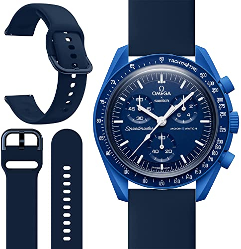 Miimall Armband Kompatibel mit Omega x Swatch Speedmaster Moonswatch Armband, Weiche Silikon Replacement Watch Strap Uhrenarmband Sport Armbänder für Omega Swatch Moonwatch Band -Blau