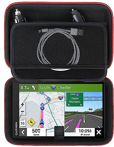 Supmay Custodia GPS per Garmin DriveSmart 76/65/61/66, dēzl™ OTR710/OTR700, Garmin RV 795/780, DriveCam™ 76, navigatore GPS da 6-7, custodia rigida da viaggio con borsa a rete per cavo di