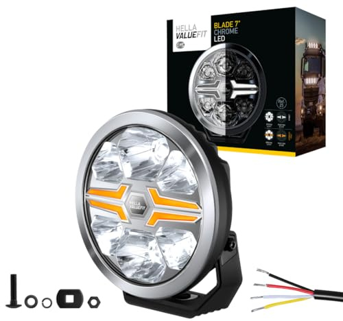 Hella VALUEFIT Blader Chrome 7 LED Fernscheinwerfer - 12/24V - rund - Referenzzahl: 25 - Anbau - ECE-148/ECE-149 - Lichtscheibenfarbe: glasklar - Kabel: 500mm - 1FJ 357 198-021