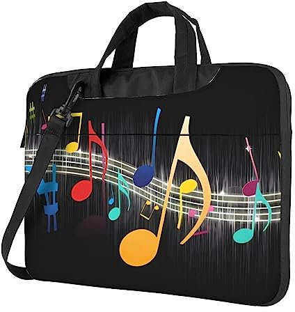 DEHIWI Bunte Musiknoten-Laptop-Umhängetasche Wasserdichte Tragbare Laptop-Aktentasche Messenger Bag Fall Sleeve Mit Griff Strap, Schwarz , 40 cm