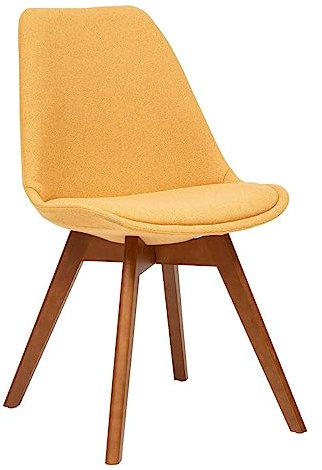 Atmosphera Créateur d'Intérieur - Chaise Baya Rétro Jaune Ocre - Tissu et Hêtre - Salle à Manger, Cuisine, Bureau, Salon - Confortable Coussin Intégré
