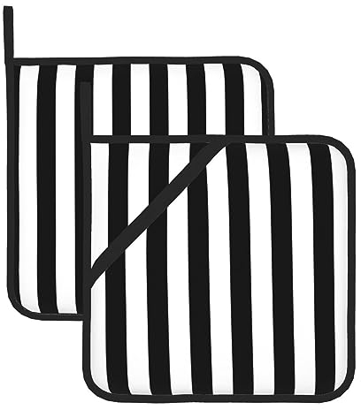 Lot de 2 maniques à rayures noires et blanches, résistantes à la chaleur, antidérapantes, avec poches, accessoires cuisine pour cuisine, pâtisserie, barbecue