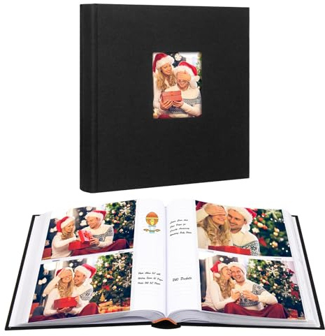 Aevdor 240 Pockets 5x7 Photo Album with Writing Space, Large Capacity Photo Album 5x7 Holds 240 Photos, Linen Cover Acid Free Photo Book with Memo for Baby Family Anniversary Wedding Pictures, Black