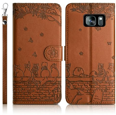 Succtopy Handyhülle für Samsung Galaxy S7 Premium PU Lederhülle Samsung Galaxy S7 Klappbar Flip Case Tasche Magnet Kartenfach Standfunktion Schutzhülle Samsung Galaxy S7 Braun