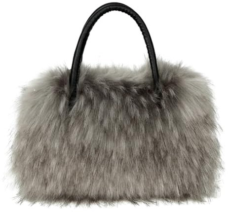 Epsion Pelzige Umhängetasche für Frauen Fuzzy Kunstfell Große Tote Handtasche Niedlich Weich Flauschige Geldbörse, GRAU