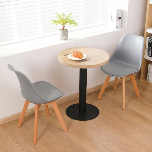 Mingone Esstisch Rund mit 2 Stühlen Essgruppe Küchentisch Set Kleine Holztisch und Stuhl Tisch 60cm Balkontisch Set für Esszimmer Küche Wohnzimmer