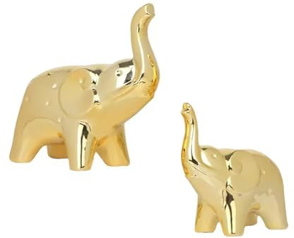 Moaobooh 2 Stück Elefant Statue,Wohnzimmer Deko Modern Figure,Dekoration für Wohnzimmer, Schlafzimmer, Büro, Bücherregal (Gold)