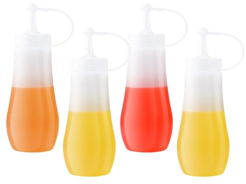 keilend 4 Pcs Squeeze Bottle Squeezy Bottles with Nozzles, Sauce Bottle with Twist on Cap Lids, 8.8oz Plastic Condiment Bottle for Mayonnaise, Ketchup, Salad Dressing and Olive Oil, Transparent