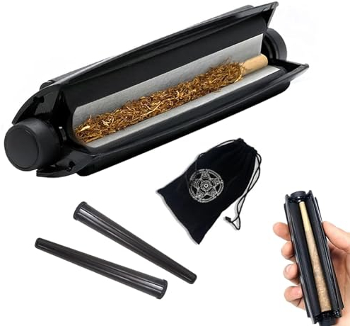 Zigarettenroller, 1Pcs Tabakroller, Zigarettendrehmaschine, Joint Drehmaschine 110mm mit Aufbewahrungstasche, 2 Stück Zigarettenaufbewahrungsröhren(Schwarz)