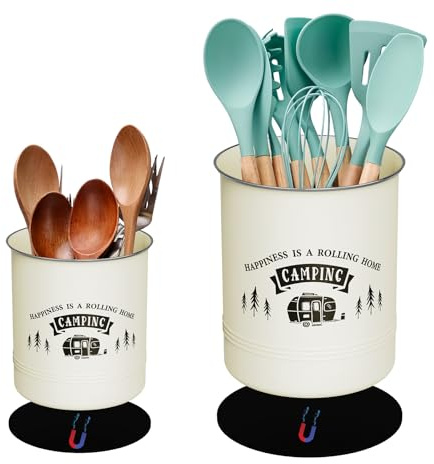 RVGUARD Magnetic RV Utensil Holder 2 Packs, Portable Metal Cutlery Organizer, RV Kitchen Accessories for Camper and RV with Adhesive Magnet-Black