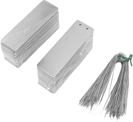 Lot de 100 étiquettes double face en aluminium pour plantes avec fil – Étiquettes de jardin étanches pour identification des arbres, herbes et légumes en extérieur, serre, piquets de fleurs