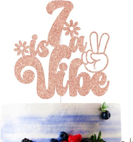 Tortendeko 7. Geburtstag, 1 Stück Glitzer Cake Topper Rose Gold, Kuchendeko Geburtstag 7. Happy Birthday Tortendeko für Kinder Mädchen Geburtstag Deko 7 Jahre (7)