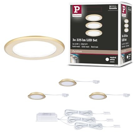 Paulmann 93124 LED Möbeleinbauleuchten 3er-Set 65mm 3x2,5W 3x180lm 230/12V 4000K Gold matt