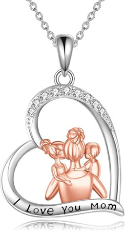 YFN Mutter Tochter Sohn Kette 925 Sterling Silber Mama Tochter Sohn Anhänger Halskette Mutter Tochter Sohn Schmuck Geschenk für Mama