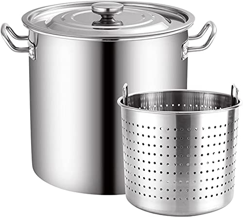 Heavy-Duty Stainless Steel Stock Pot Outdoor Cookware Stockpot with Lid and Strainer Basket for Steam and Boiling Deep Frying-40 * 40cm 14 Gallon