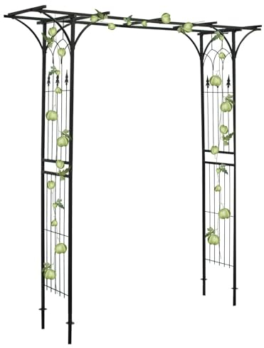 Rosenbogen Aus Eisen - Torbogen In Schwarz - 205cm X 210cm X 40cm Gartenbogen Aus Metall - Metall Durchgang - Wetterfest Freistehend
