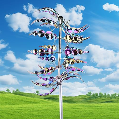 3D Metall-Windmühle, Einzigartige Magische Rasen-Wind-Spinner, Windmühle aus Edelstahl, Magische Metall-Windmühle für Hof und Garten Windfänger Außenterrassendekoration