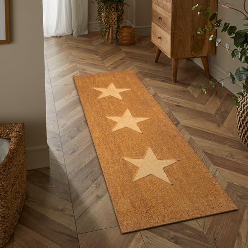 Rugs & More Runner Rug - Coir Patio Doormat, Large Outdoor or Indoor Rug, Welcome Mat, Heavy Duty Entrance Coir Door Mat, for Entrance, Porch, or Garden Door (Embossed Star Design, 40 x 120 cm)