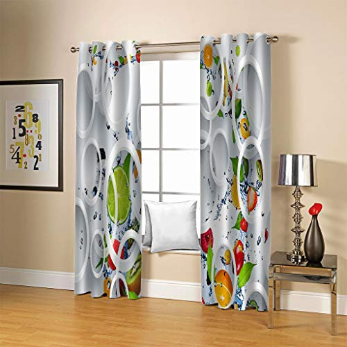 FYRHLH Kinderzimmer Vorhänge 2er Set Kreise & Früchte Ösen Ösenschal Dekoschal Print für Schlaf und Wohnzimmer Größe:B280 x H175cm