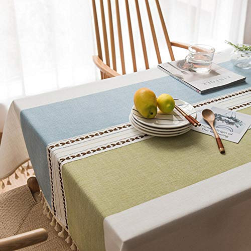 Tischdecke, modern, schlicht, nordischer Stil, Baumwolle, Leinen, wiederverwendbar, staubdicht, 135 x 220 cm, Grün