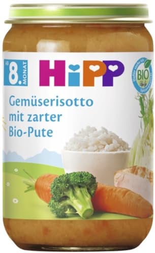 HiPP Gemüserisotto mit zarter Bio-Pute (6 x 220g), Menü ab 8. Monat, ohne Salzzusatz, mit Omega-3, in bester Bio-Qualität
