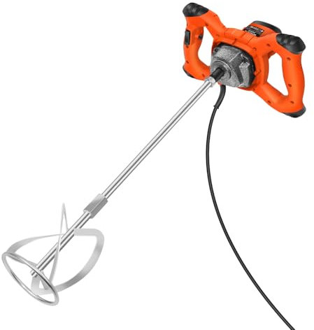 Orange 2600W Concrete Mixer Machine Paddle Mixer, Electric Power Plaster Mixer, 6 Speed Adjustable Paint Mixer, M14 Threaded Rod, 2M Power Cable for Mortar Grouts Paint Cement Plaster Plastering