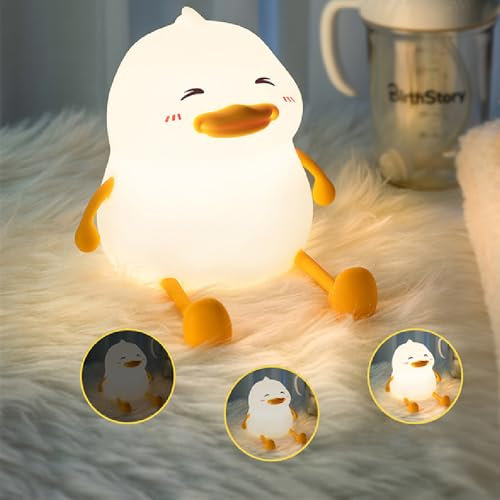 Veilleuse de canard pour les enfants,LED Cadeaux de canards mignons,Squishy Touch Silicone Animal Nursery Lampe de chevet Oie Cadeaux,Gradateur et rechargeable pour garçons Filles Femmes Adolescents