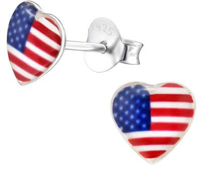 Monkimau USA Kinder Ohrringe | 925 Silber | Mädchen Ohrstecker Schmuck | Hypoallergen & Nickelfrei | Kinderohrringe Geschenkidee