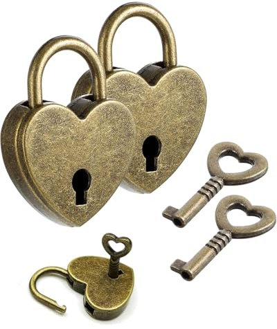 LOZTBUE Cadenas à 2 pièces avec clé en forme de cœur Mini-cadenas rétro d'amour Cadenas pour bagages Petite clé pour valises, bagages, casiers, journaux intimes, boîtes à bijoux